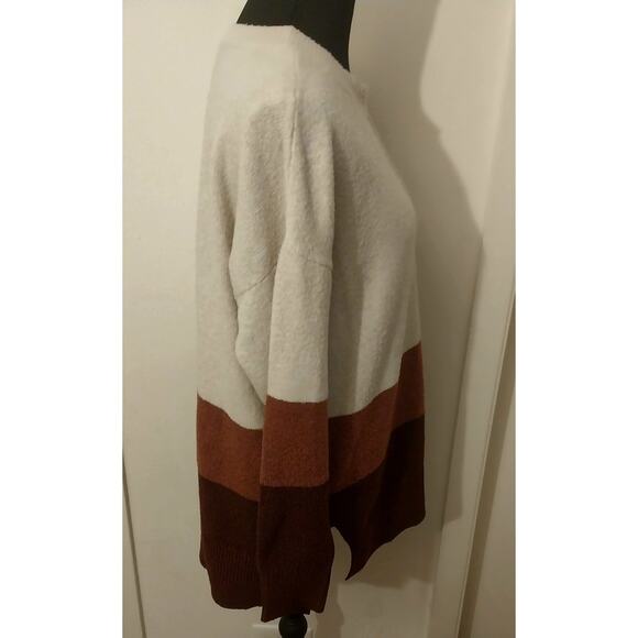 a.n.a A New Approach Color Block Pullover Sweater Women’s M Beige Brown & Rust - Picture 2 of 7